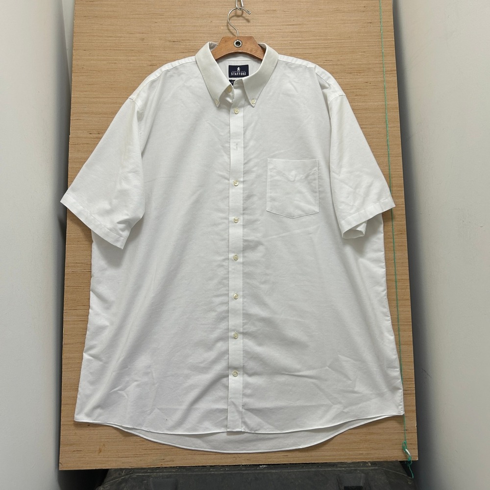 Stafford Mens White Wrinkle Free Oxford Shirt Short Sleeve Big 18.5 7034